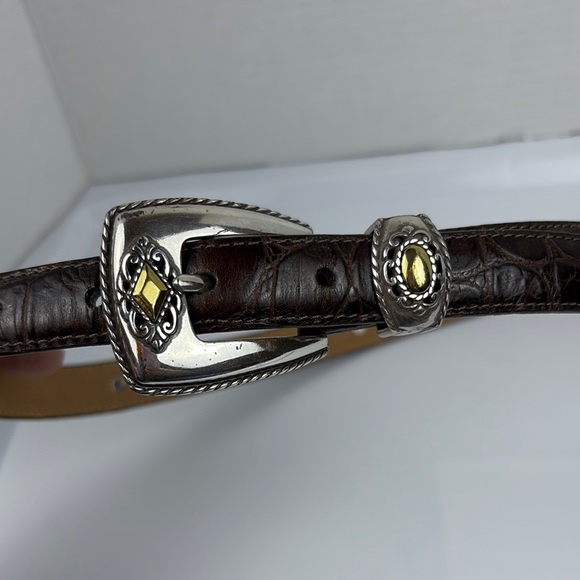 Brighton Belt Size ML/ 32 Leather Brown Silver & Gold Tone Buckle & Tip Western main image 8